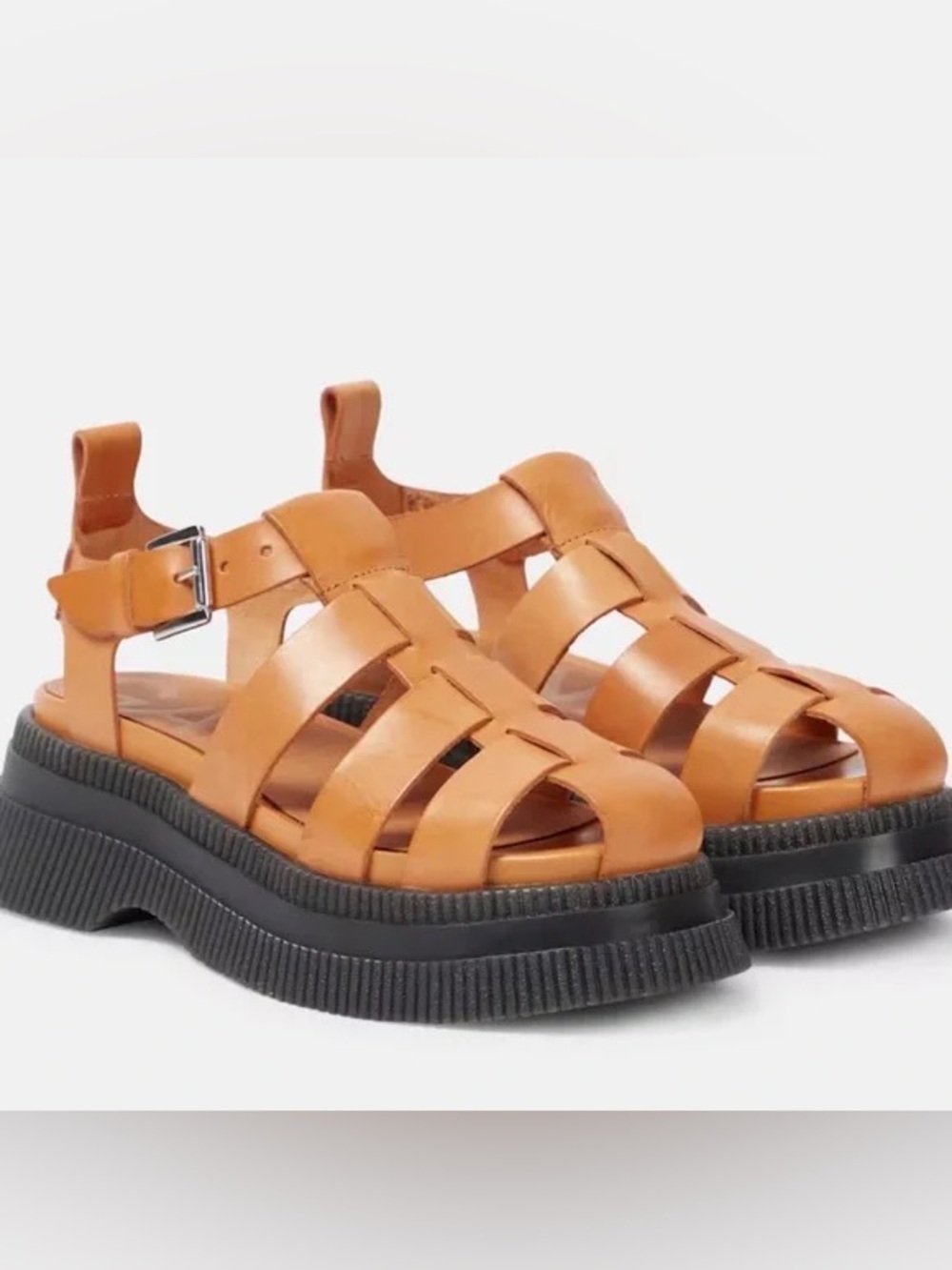 Ganni Creeper Sandals, Tannin, Size 38 Fisherman Sandals with Chunky Sole